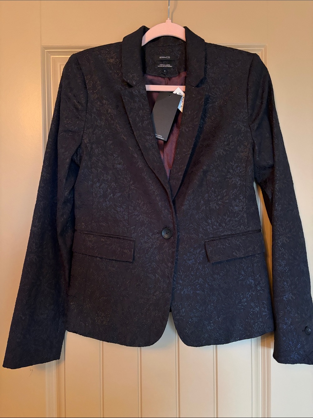 NWT RW&CO Metallic Black Floral Jacquard Blazer Jacket Size 10
